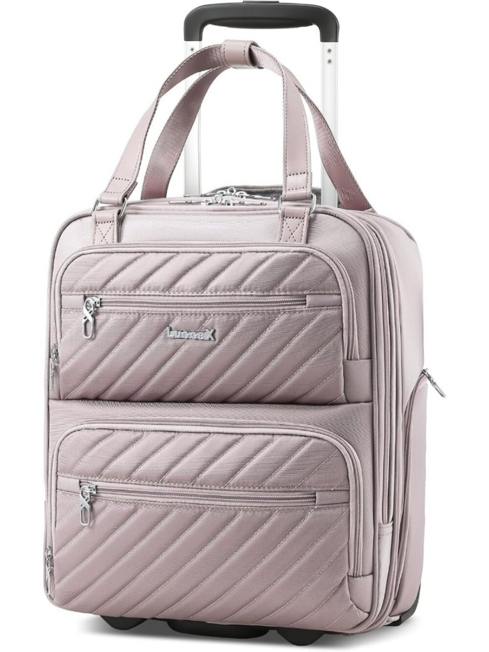 Stylish Grey Pink Underseat Carry-On Bag - Compact Travel Tote, 16" Lightweight